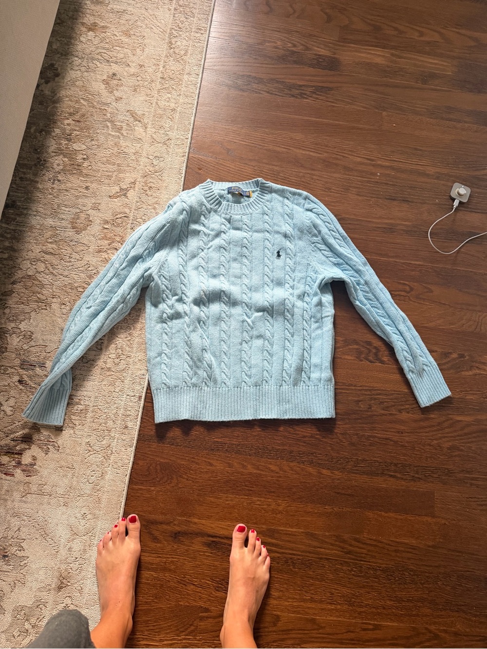 Ralph Lauren Pale Blue Cable-Knit Crewneck Sweater